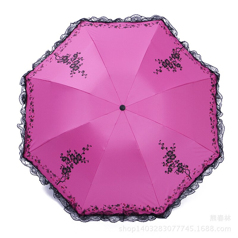 Opvouwbare Parasol Afdrukken Kant Paraplu Vrouwen Zwart Rubber Paraplu Uv Bescherming Zonnescherm Patio Paraplu Paraplu: Rood