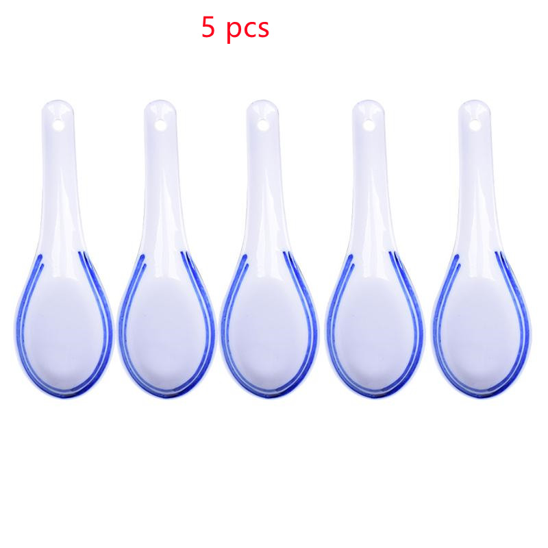 5pcs Chinese Style Ceramic Spoon Blue And White Porcelain Spoon Rice Scoop Spoons Kitchen Tableware: 2273-D-5