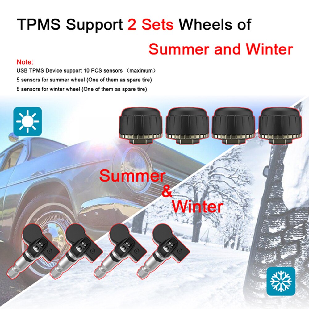 USB Android TPMS Tire Alarm Auto Tire Pressure Monitoring System Tire External Built-in Sensors Security Real Time Monitoring