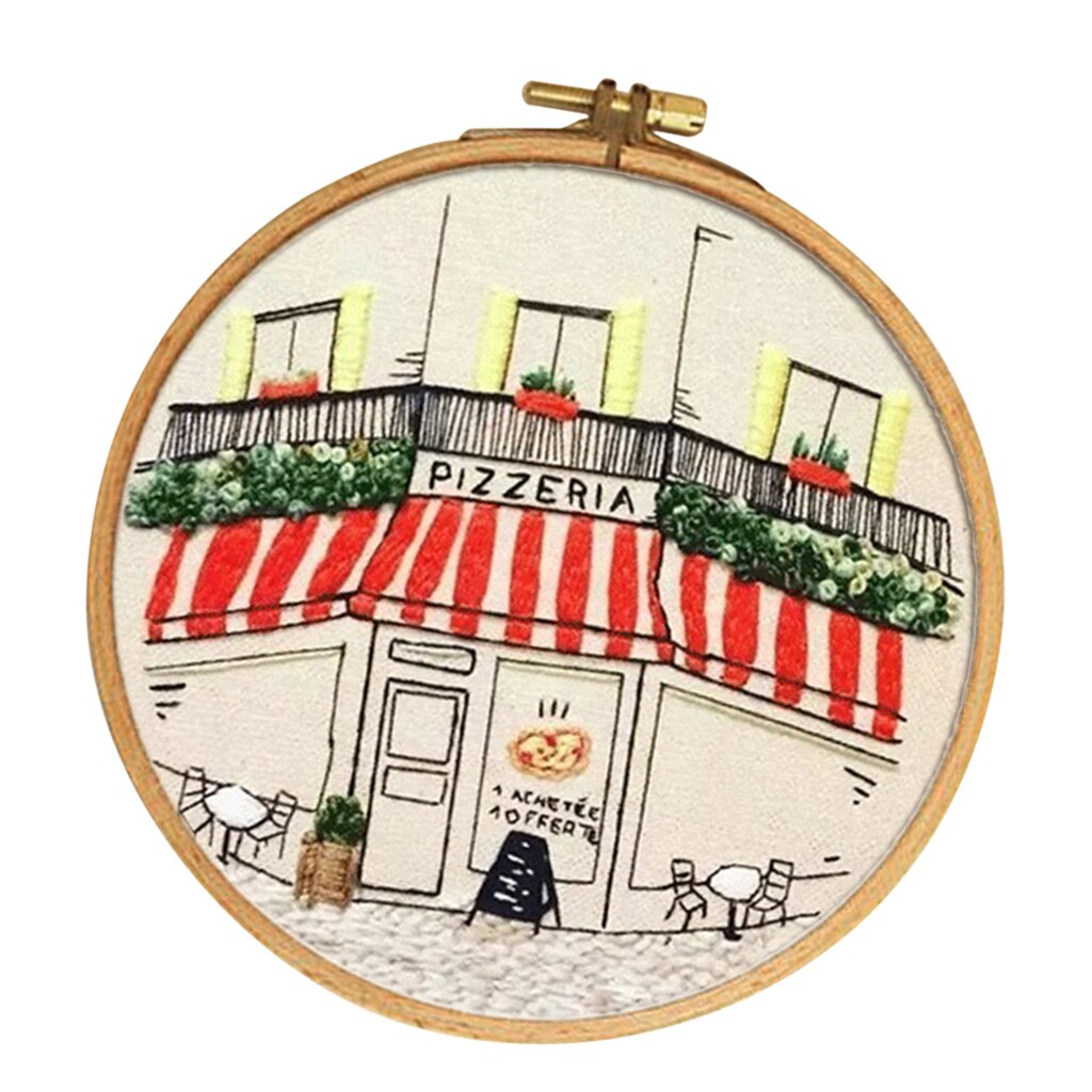 Embroidery Starter Kit - Colorful House Pattern, Pre-Printed Embroidery Cloth DIY Needlework Crafts: E004