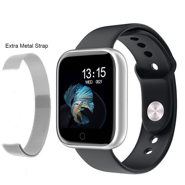 T80 montre intelligente femmes hommes sport Ip68 étanche activité Fitness Tracker fréquence cardiaque bord Smartwatch pour Android iOS B57: Extra Silver Strap