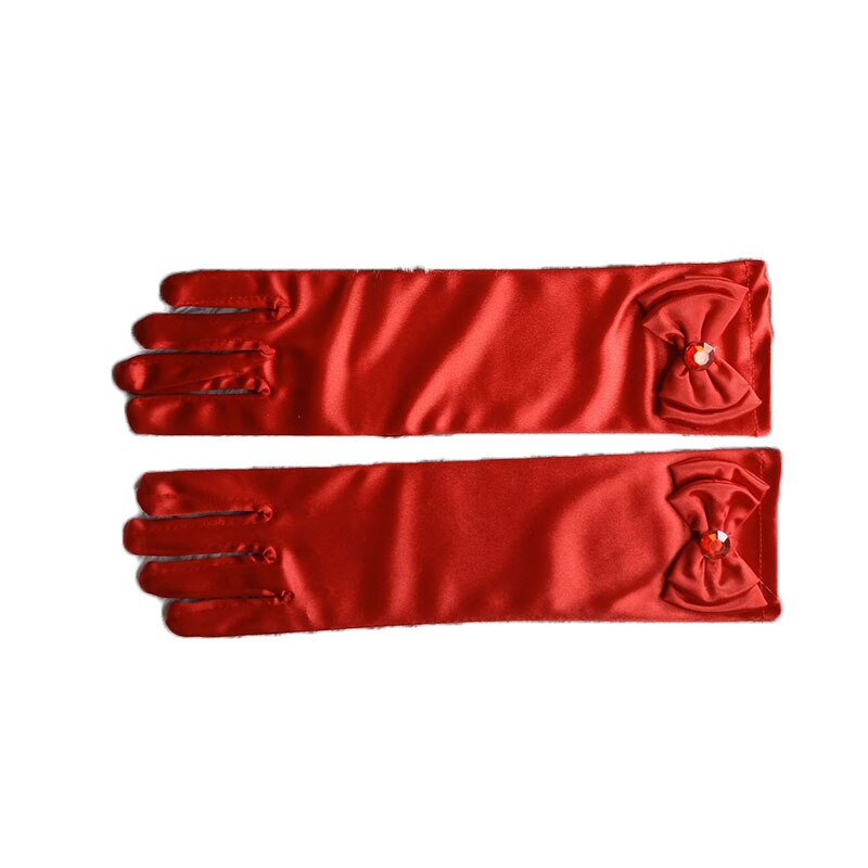 Guantes largos de baile de princesa para niños, vestido de novia de satén para niñas, accesorios de disfraz con lazo, de cumpleaños y Navidad