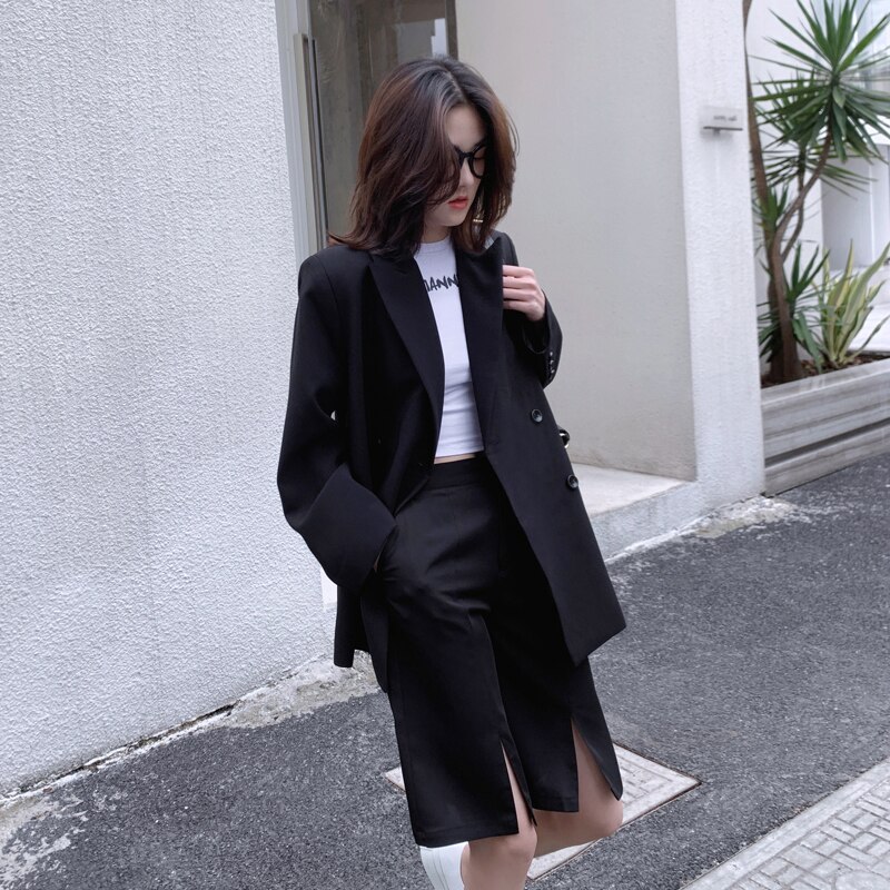 [eam] kvinder ryg ryg vent pailletter split blazer revers lange ærmer loose fit jakke tide forår efterår 1 z 367