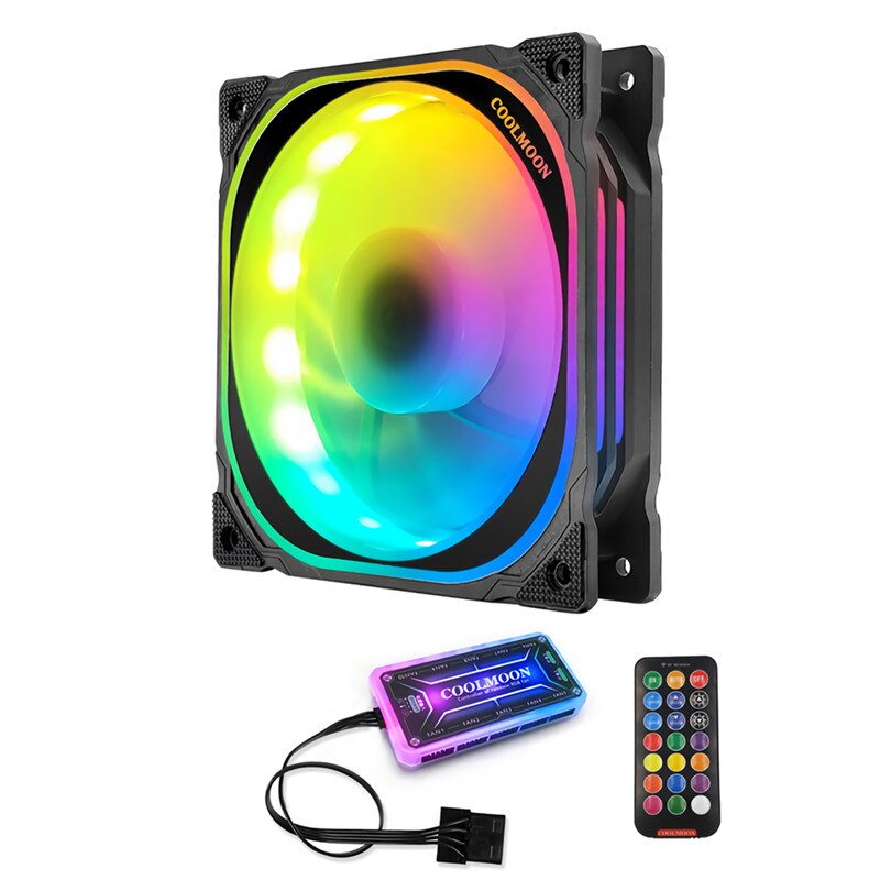 Coolmoon Cooling Fan 12cm RGB Computer Case Cooling Fan Color Change LED Chassis Fan PC Computer Case Cooler