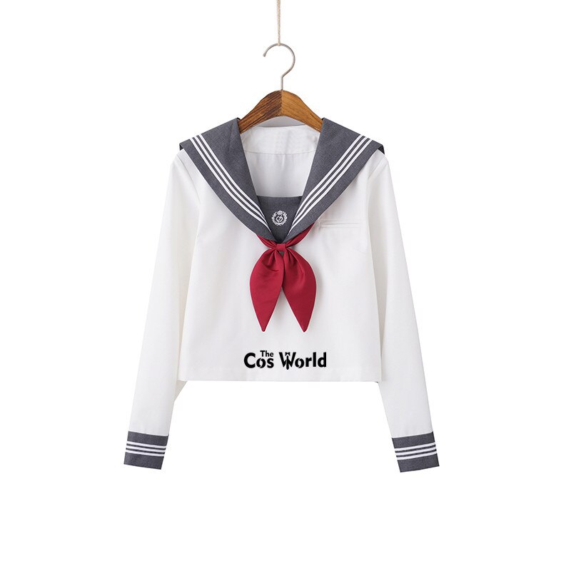 Grijs wit zomer marineblauw matrozenpak tops rokken jk middelbare school uniform klas uniform studenten kleding: Tops met lange mouwen / Xl