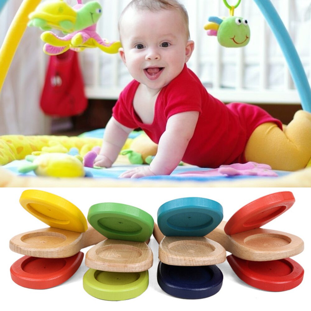 Lovely Kids Wooden Castanet Clapper Educational Musical Percussion for Baby Early Learning (Random Color): Default Title