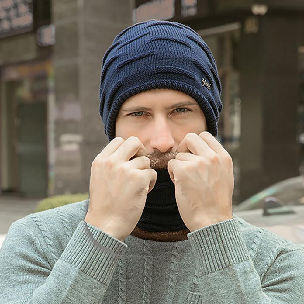 Ensemble bonnet et écharpe en tricot pour homme, couvre-chef épais, thermique, moelleux, pour le sport et la randonnée, collection automne et hiver