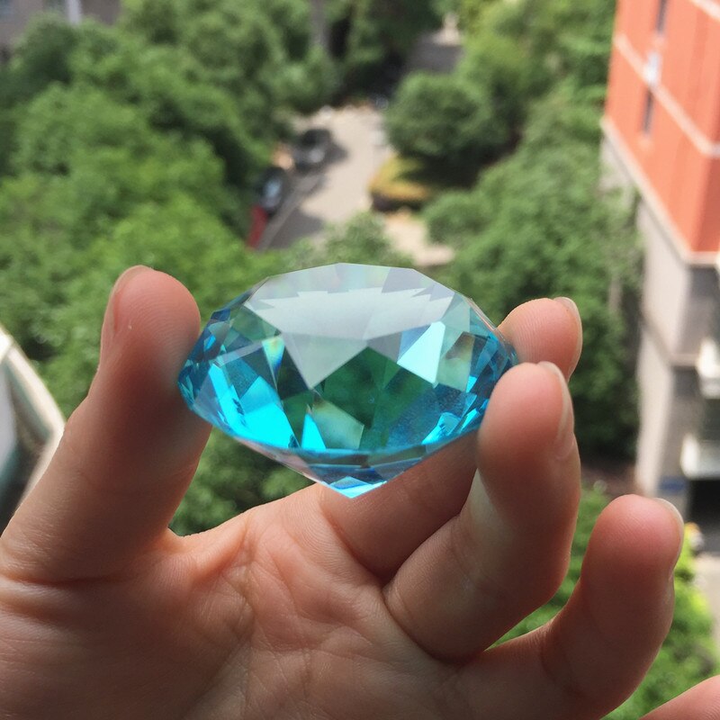 40mm 1pcs kleur Crystal Clear Diamond Cut Glazen Sieraden Kristal Presse-papier Bruiloft Decoratie Thuis Glas Diamant kind: Sky Blue