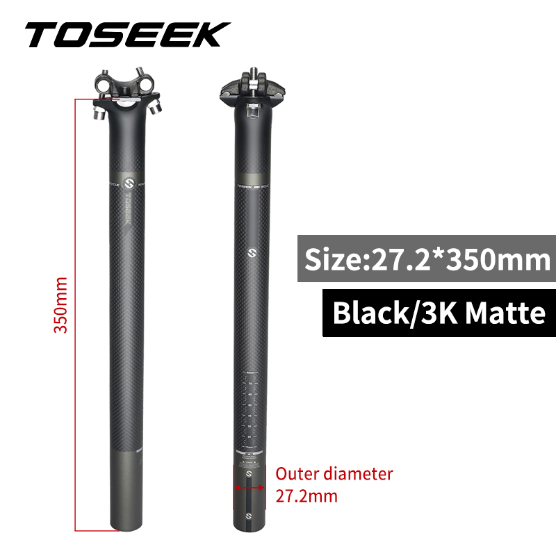 TOSEEK Carbon Seatpost Offset 0mm Bike Seatpost Carbon 27.2/30.8/31.6mm MTB Bicycle Seat Post Grey Matt Gloss: matt-27.2-350mm