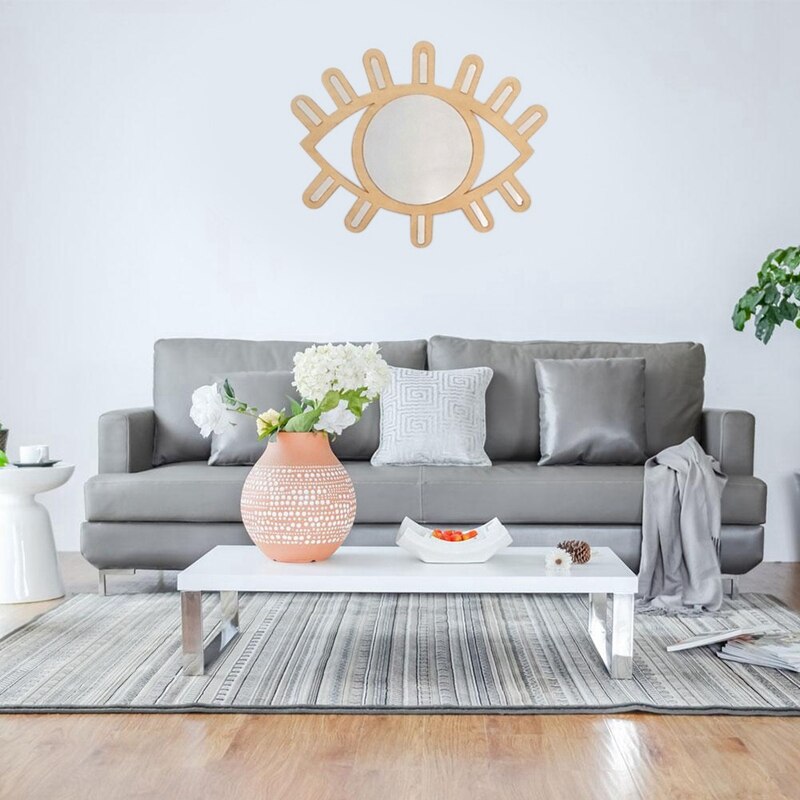 Nordisk stil trevegg speil hjem kunst vegg dekor øye måneformet: Trefarge