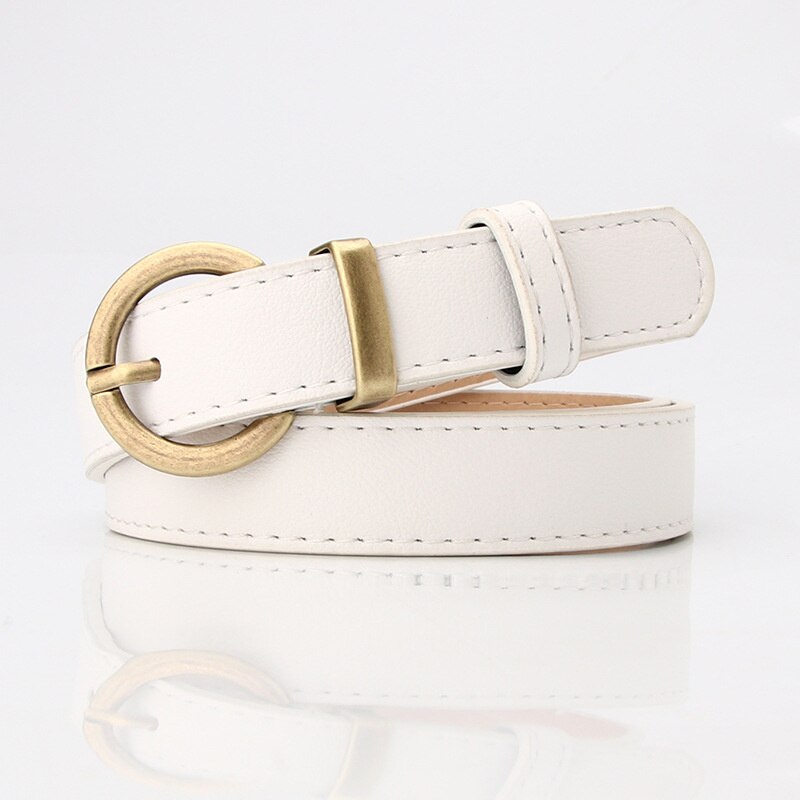 Cinturón de cuero fino para mujer, cinturón negro, blanco y marrón para mujer, cinturón de vestir para niña, pantalones vaqueros: White