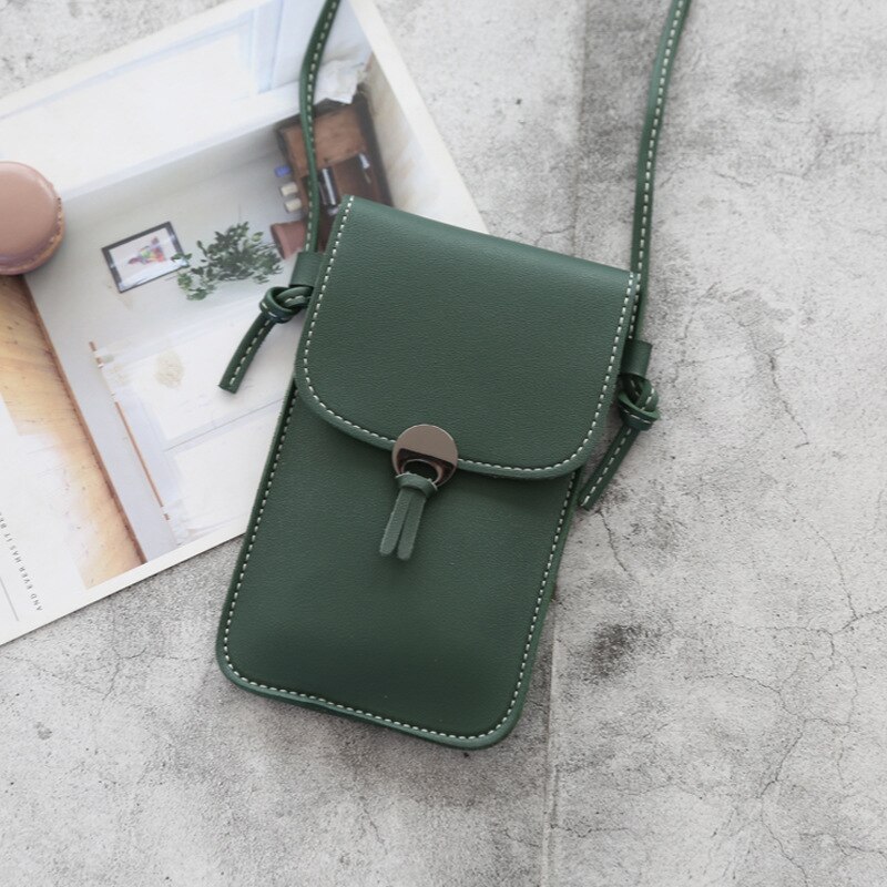 Touch Screen Cell Phone Purse Bag Smartphone Wallet Tassel Leather Shoulder Strap Handbag Waterproof Women Touchable Bag: G214 Green