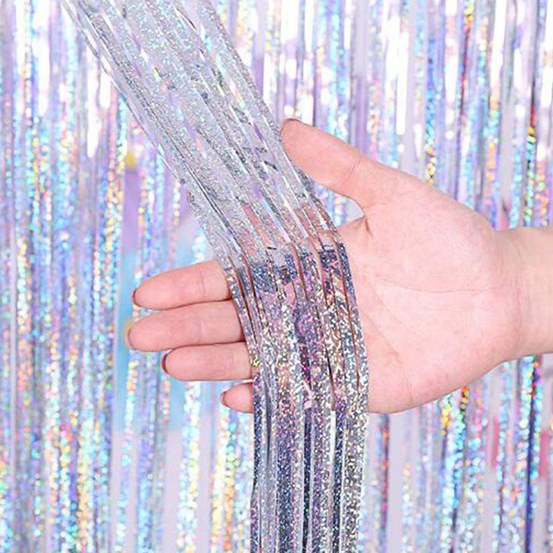 2m prata folha metálica enfeites franja cortina congelado festa decoração suprimentos inverno casamento pano de fundo decoração natal ornamentos