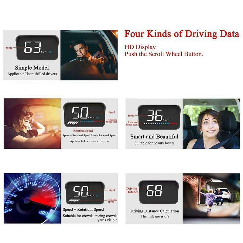 Car Universal HUD Head Up Display OBD II/GPS Interface,Vehicle Speed MPH Overspeed Warning System