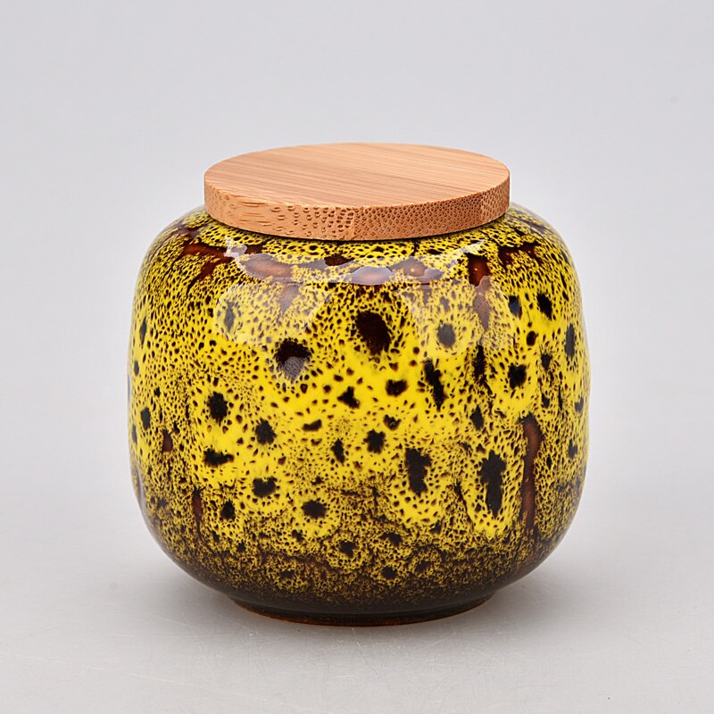 Mini Jarra de cerámica con tapa de madera sellada, recipiente portátil para té, dulces, velas aromáticas, contenedor de porcelana, decoración del hogar: F