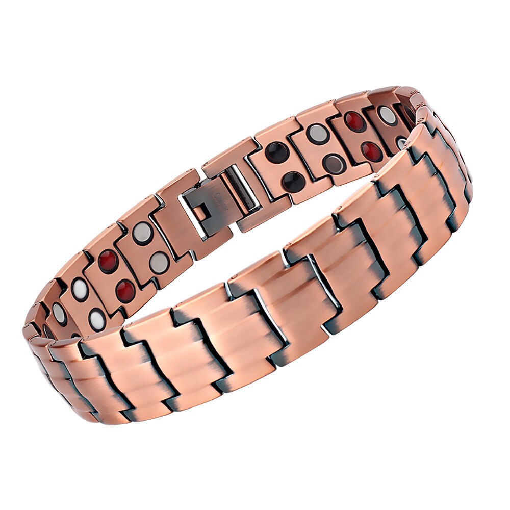 FINE4U – Bracelets magnétiques en cuivre B383 pour hommes, soulagement de l'arthrite, douleur, santé, Double rangée de 4 éléments, aimants puissants: Copper1