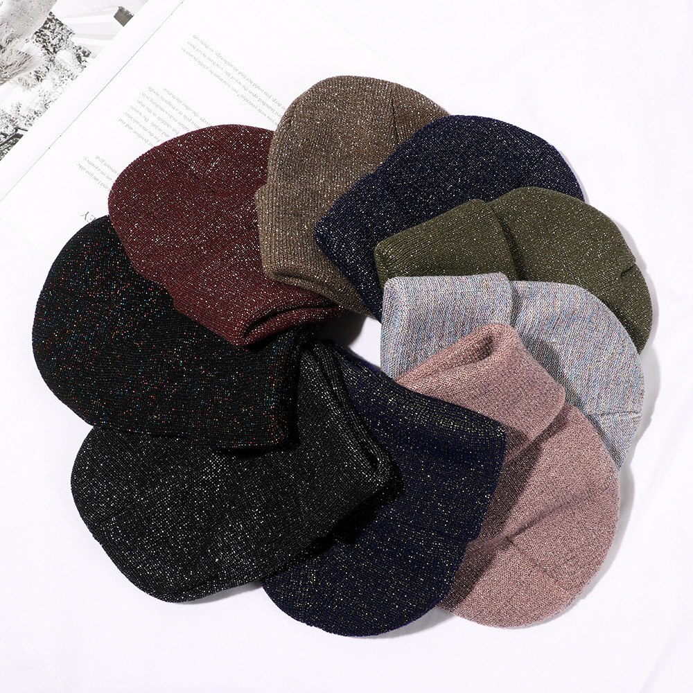 Gorro de invierno cálido de oro bronceado para mujer, gorro de punto térmico para mujer, gorros de punto de algodón de Color sólido Hip Hop para mujer