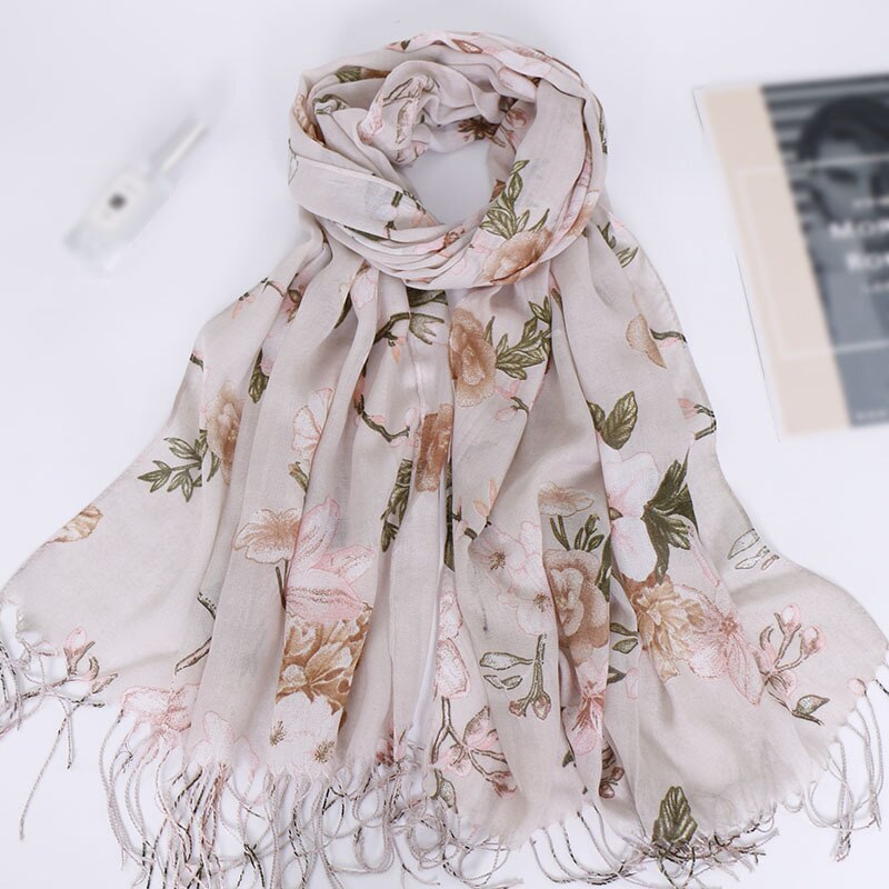 Kvast lang print kvindetørklæde tynde sommer sjaler og indpakker blomster tørklæder til damer bandana echarpe foulard femme: 3