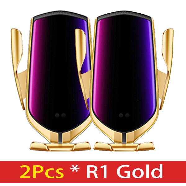 R1 10 de Fixação Automática W Carro Carregador Sem Fio Para iPhone Huawei LG Infravermelho Indução Xs Qi Sem Fio do Carregador Do Telefone Do Carro titular: 2 Gold