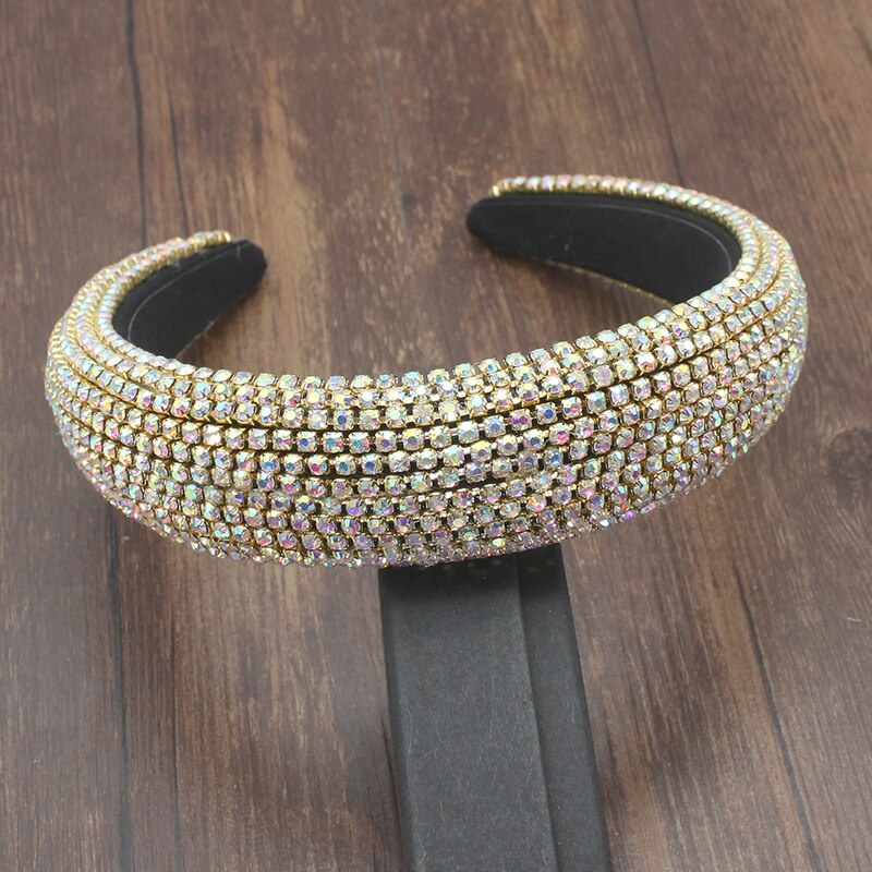 Fairland Luxury Baroque Color Full Crystal Rhinestone Beads Headhoop Star Sparkly Exaggerated Sponge Women Party Dance Headband: AB