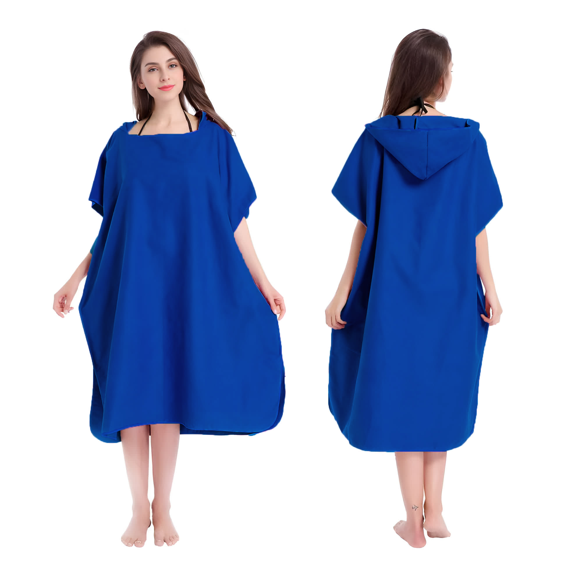 Mikrofaser-Kapuzenhandtuch für Männer und Frauen, Schwimmen, Strand, Reisen, schnell trocknend, Wickelmantel, Umhang, Badetuch, Bademantel, Surfen-Poncho, Sauna, Spielen: Blau