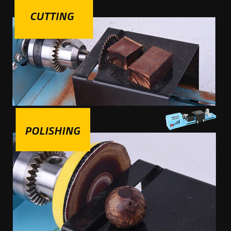 1 Set 150W Mini Wood Lathe Machine Speed Adjustable Rotary Tool Buddha Pearl Lathe Grinding Polishing DIY Woodwork Tool 12V/24V