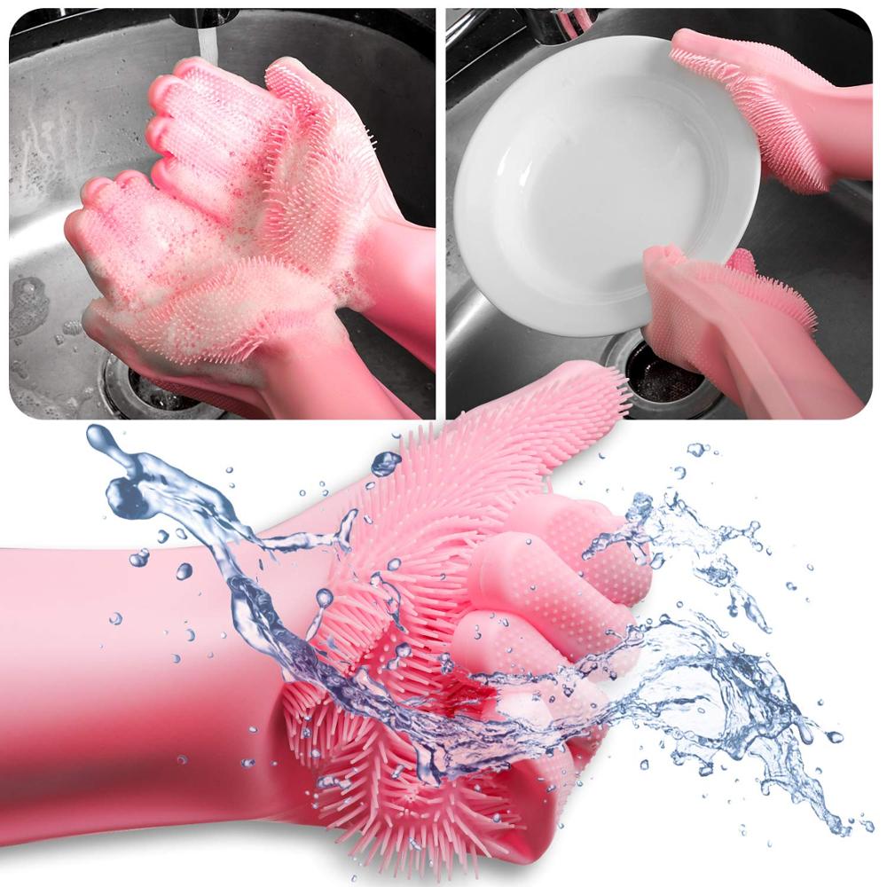 Guantes de lavado de platos, estropajo de cocina de silicona, guantes de limpieza para platos, suministros de Herramientas de limpieza del hogar,