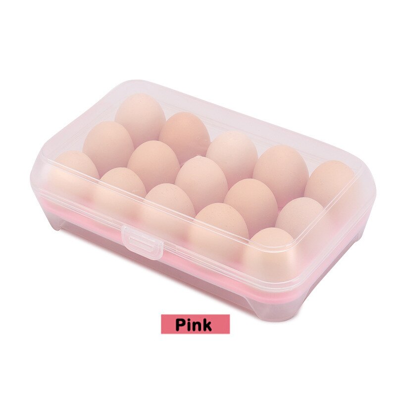 15 Eggs Holder Food Storage Case Home Kitchen Simple Multipurpose Egg Food Container Useful Refrigerator Eggs Storage Box U3: Pink