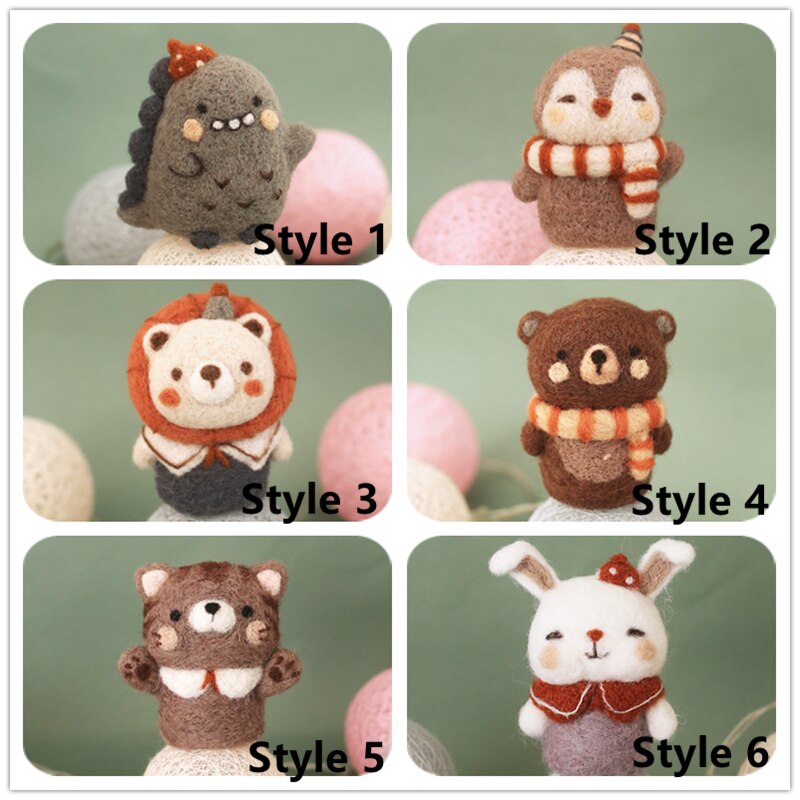Wool Felt Handmade Non-finished Needle Felted Animals Craft Kits Cute 6 Styles of Animals Felt Wool DIY Material Package