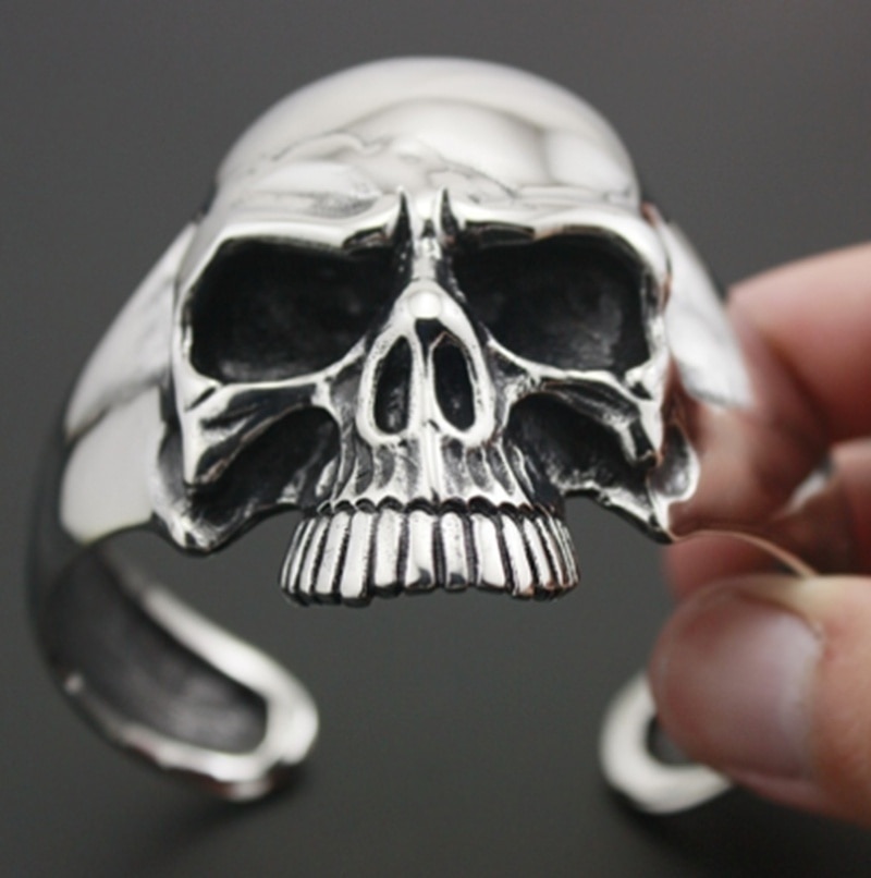 Rvs Enorme Heavy Skull Mens Biker Rocker Punk Armband Sieraden: Default Title