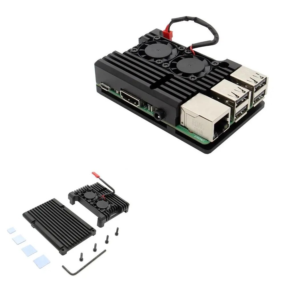 For Raspberry Pi 3 Aluminum Case with Dual Cooling Fan Metal Shell Black Enclosure for RPI Raspberry Pi B/3B+