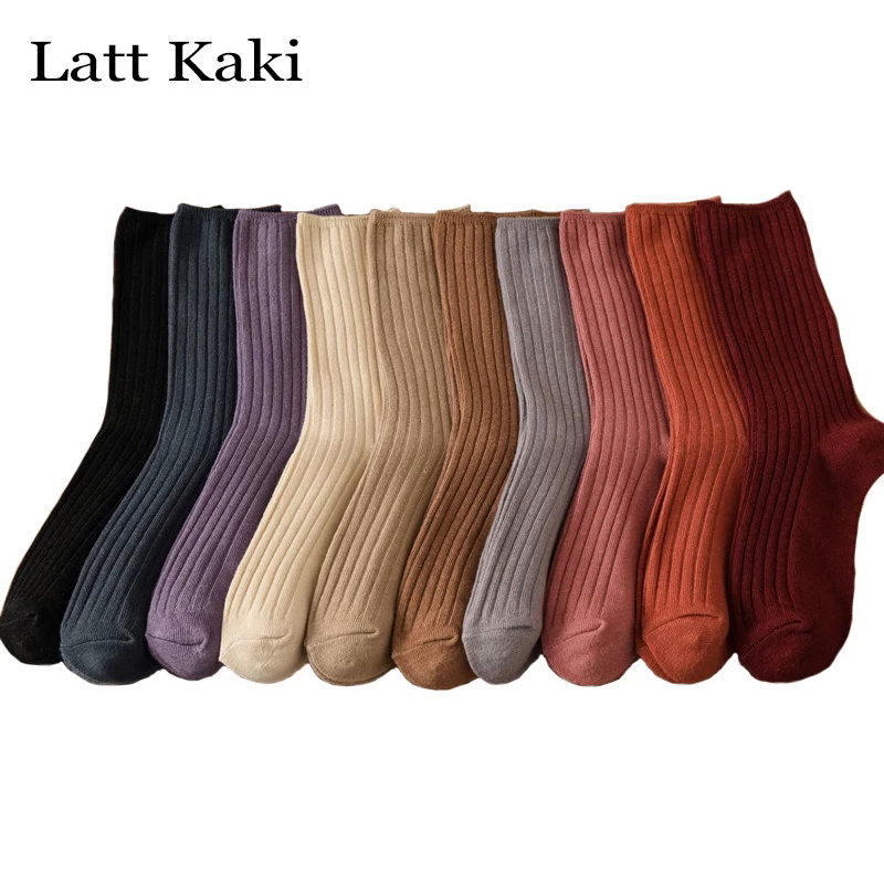3 par/lote conjuntos de calcetines de mujer de Color sólido Retro calcetines largos de algodón para mujer transpirable estilo japonés Casual calcetín largo de algodón