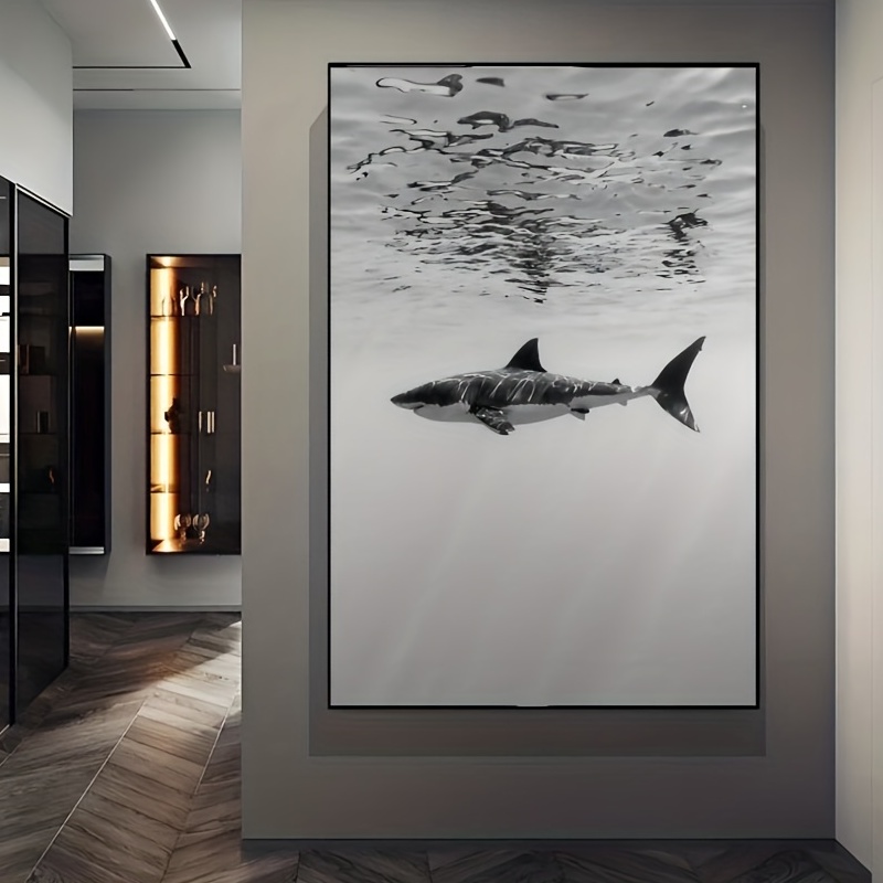 Pintura en lienzo moderna de tiburón ballena, carteles e impresiones de animales en blanco y negro, imagen de pared, 1 unidad, para sala de estar, decoración del hogar sin marco: 20x24