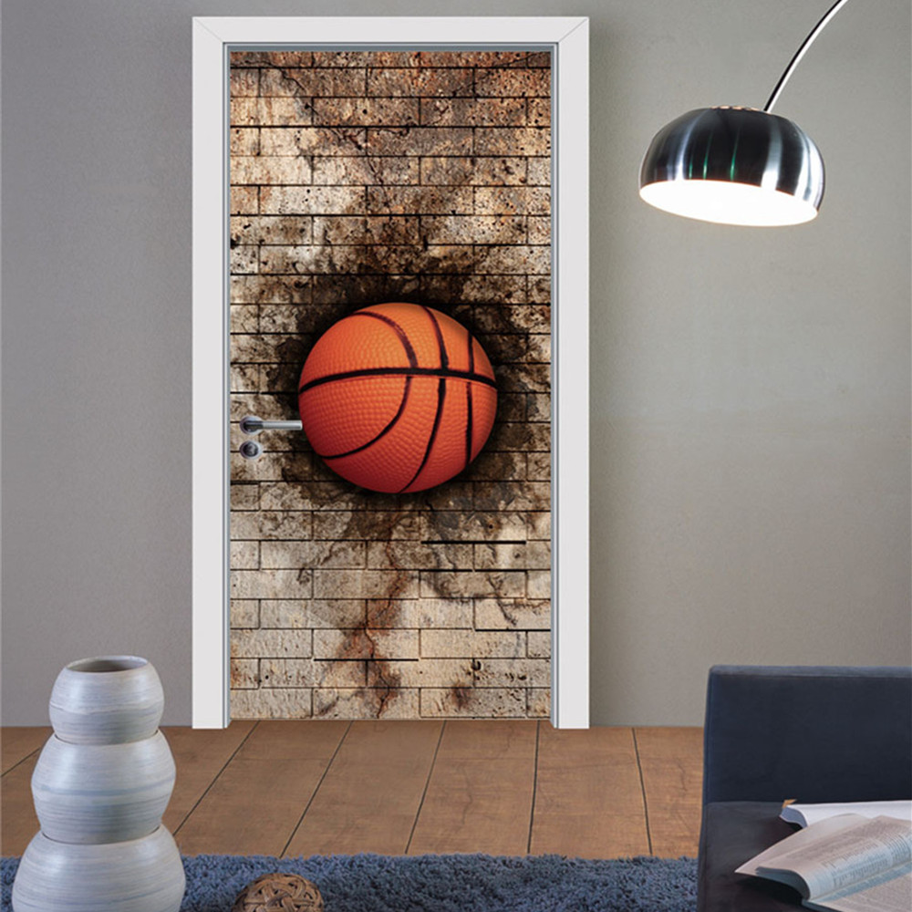 Pegatinas 3D de 77x200cm para puerta de baloncesto y pared de ladrillo para sala de estar, dormitorio, autoadhesivo de PVC, decoración del hogar, papel tapiz DIY, calcomanía Mural