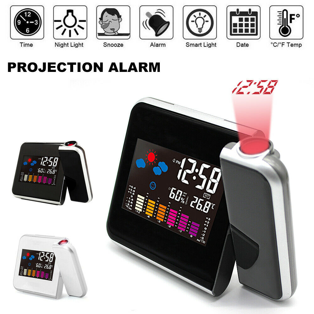 Smart LED Digital Projection Alarm Clock LCD Display Temperature Humidity Time Projector Calendar Snooze Desk Table LED Clock