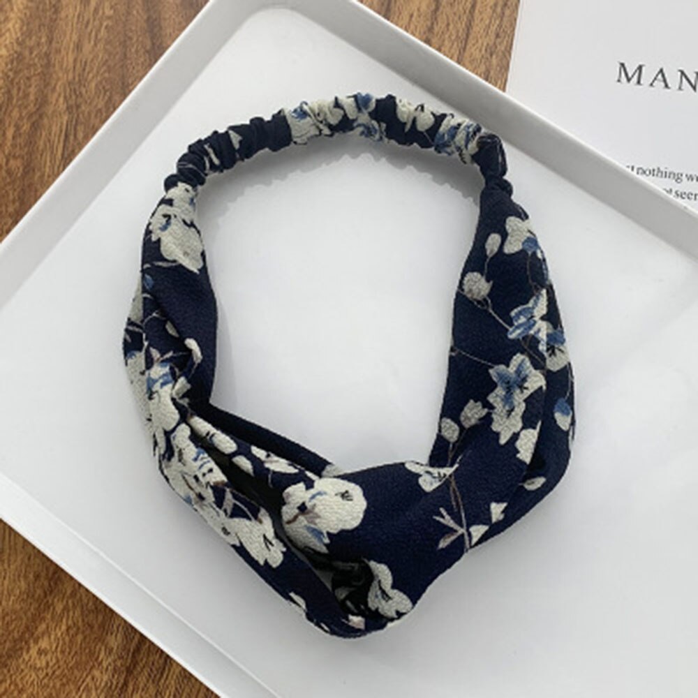 Headband Cross Knotted Bow Chiffon Floral Hair Band Korea Headdress Women Hair Accessories Girls Hairband: 22