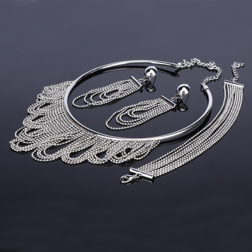 Nigerian Wedding African Beads Jewelry Sets Crystal Necklace Sets Gold Color Jewelry Set Wedding Accessories Party