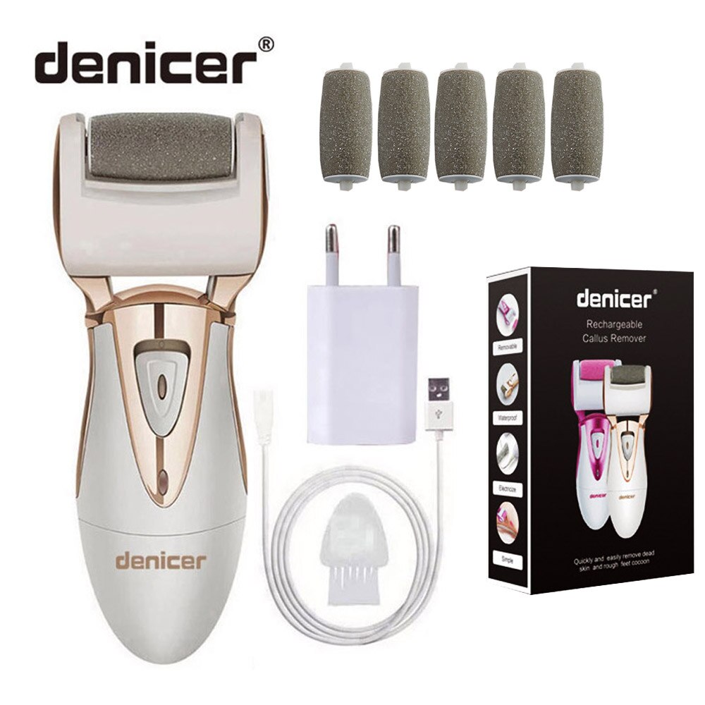 Electric Foot File Callus Remover Rechargeable Pedicure Care Tool Pedi Sawing Machine for Feet Extral Roller Heads: 6 Rollers EU Charger