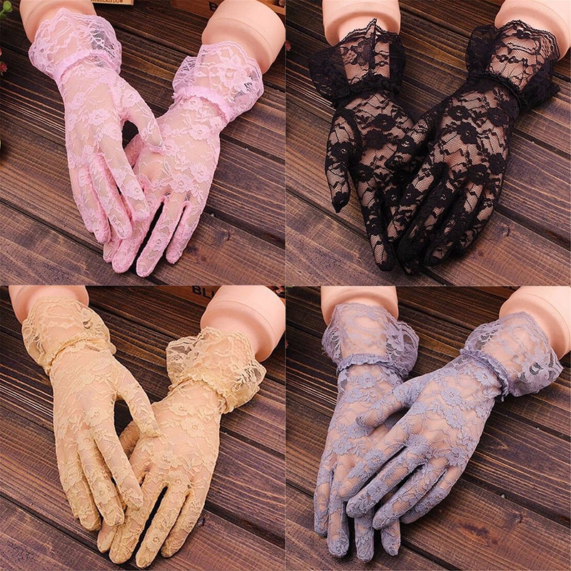 Guantes de encaje calados para protección solar, encaje delicado patrón Jacquard, accesorios de boda