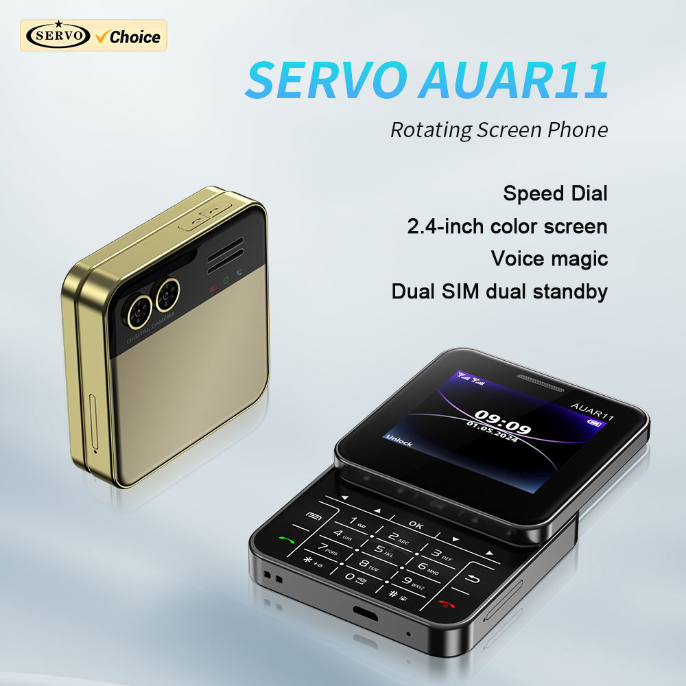 SERVO AUAR11 Roterend schuifscherm Telefoon 2,4-inch display 2G GSM Blacklist Snelheidsknop Kleine mobiele telefoons Op-voor-datum Meertalig