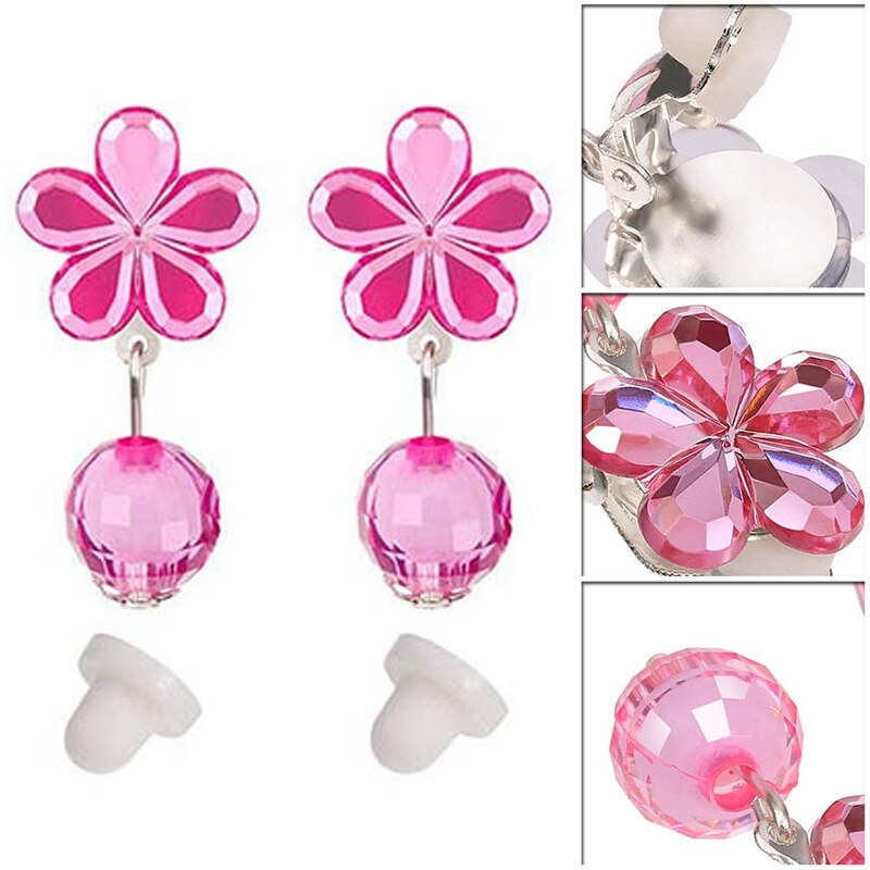 7 Pairs/Box Color Crystal Children Baby Girl Earrings Kids Pink Jelly Beads Ear Clip On Pierced Earrings Jewelry Party