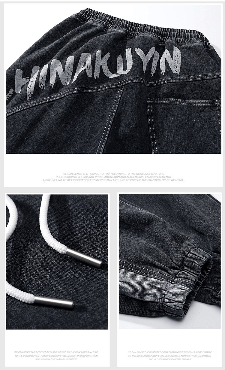 Baidafei plus size 4xl 5xl heren jeans harembroek jeugdige vitaliteit lange lengte brief gesplitste jeans heren zwart