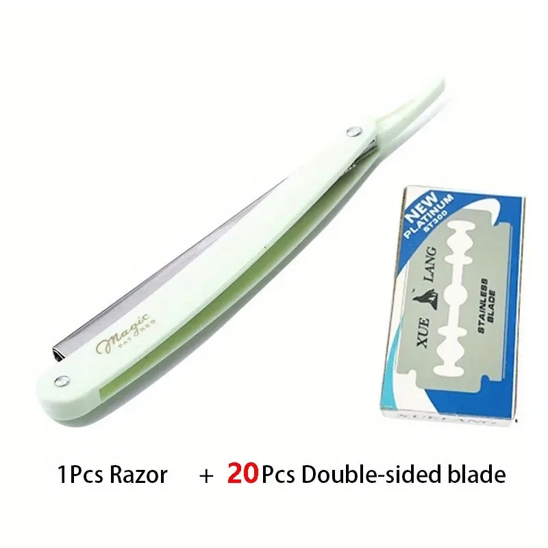 Barber Tool Double Edge Safety with Classic Retro Stainless Steel Razor Blades for Men's Shaving and Hair Removal: green