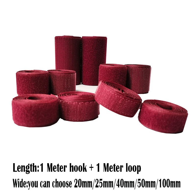 2-10Cm Breedte Wijn Rode Geen Lijm Haak Loop Sluiting Tape Voor Naaien Magic Tape Sticker Strap Couture strip