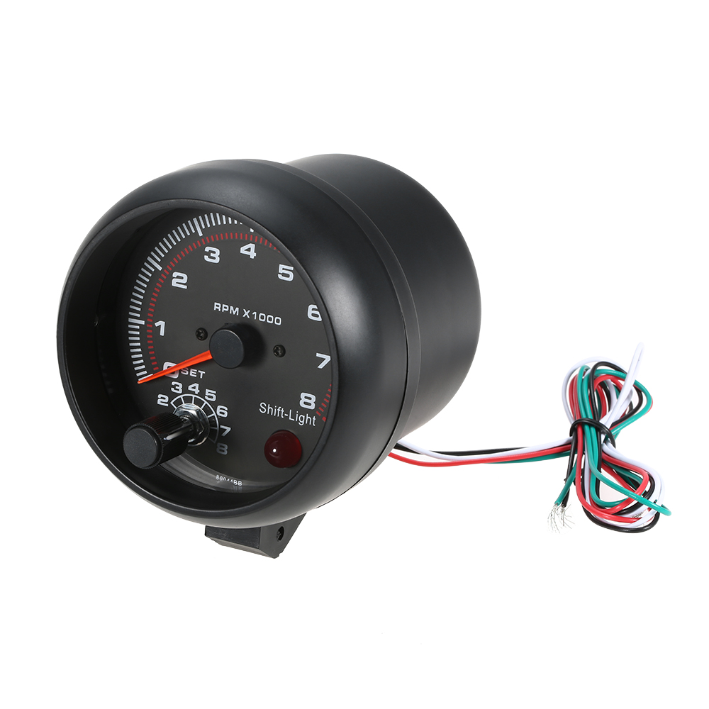 3.75" Car Universal Black Tachometer Gauge Digital Engine Tach White Inter Shift Light 0-8000 RPM For 4, 6, 8 cylinder engines