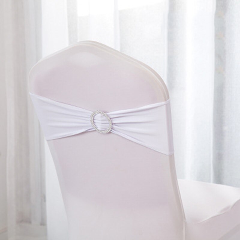 10 pièces/ensemble Spandex chaise bande noeud avec anneau rond pour mariage Banquet fête événement décoration élastique chaise ceintures Style: WHITE