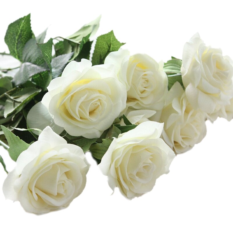 10 Pcs Latex Real Touch Rose Decor Rose Kunstmatige Bloemen Zijden Bloemen Bruidsboeket Thuis Party Bloemen Wit