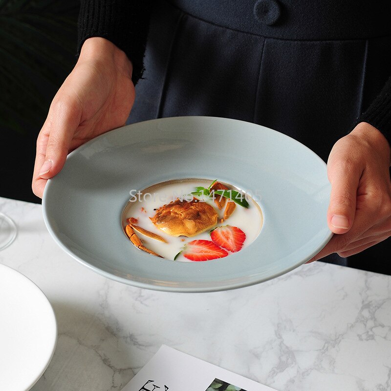 Straw Hat Plate Thick Soup Plate Bowl Western Restaurant Fruit Salad Soup Plate Deep Plate Flying Saucer Plate Straw Hat Bowl