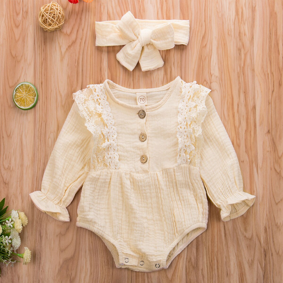 Pudcoco Pasgeboren Baby Meisje Kleding Effen Kleur Kant Ruche Lange Mouw Kinnted Katoen Romper Jumpsuit Hoofdband 2 Stuks Outfits Set
