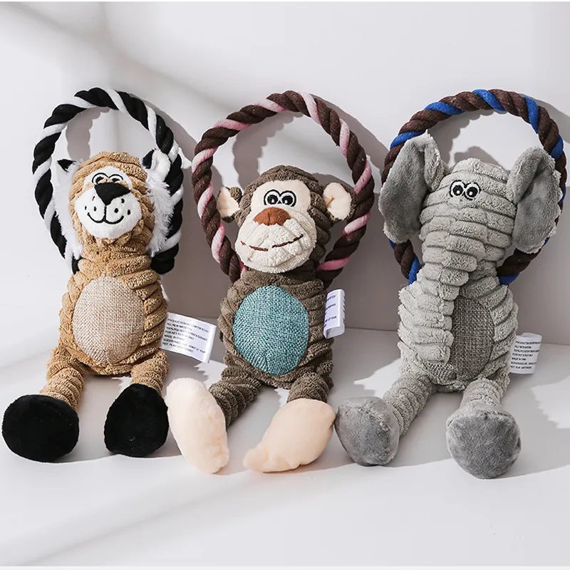 Juguetes de peluche para perros, juguete de animales chirriantes para mascotas, resistente a mordeduras, juguete para masticar dientes limpios, suministros para mascotas, juguetes interactivos, mono Elepant de León